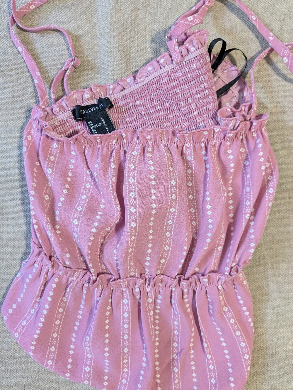 Forever 21 Dusty Pink Smocked Tank with White Print